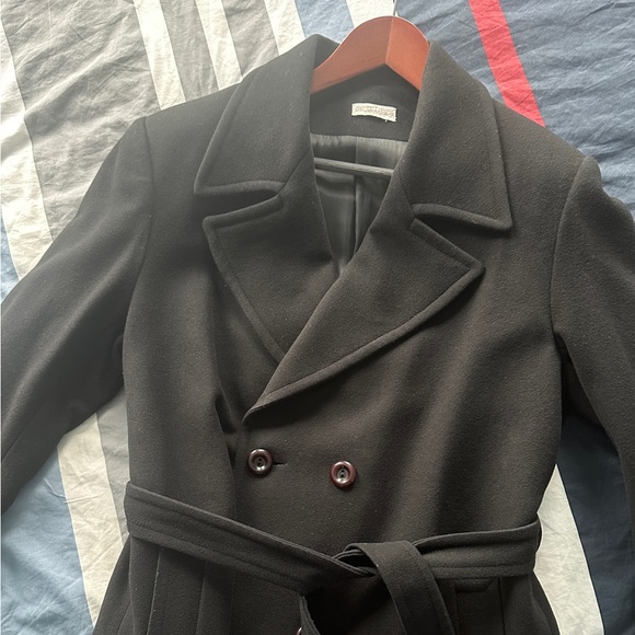 Vintage 90s Oversized Black Wool Coat with Belt – Size M - Picture 10 of 13